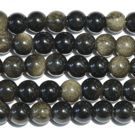 Golden Obsidian 8mm Round Large Hole Beads - 8 Inch Strand