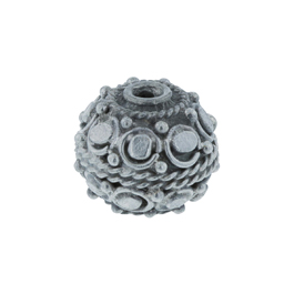 Handmade Sterling Silver Authentic Bali Bead - Antiqued Round Ornate Dots, Pack of 1