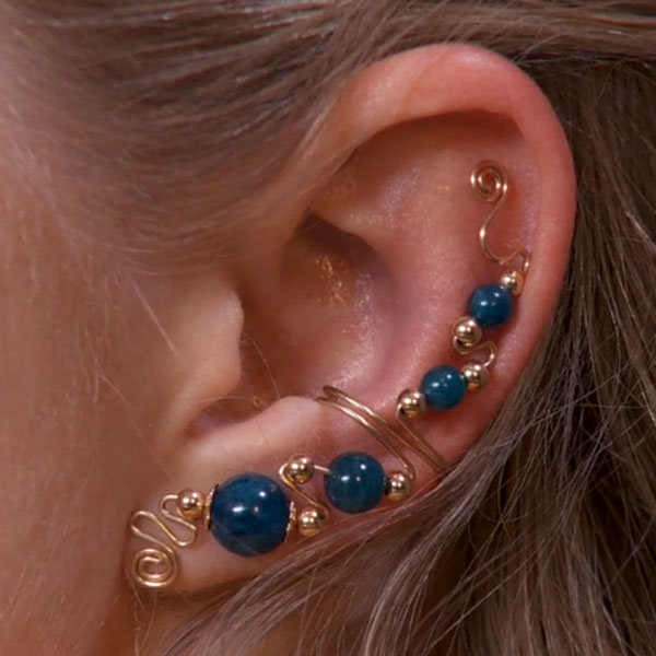 Graduated Bead Ear Cuff with Top Embellishment